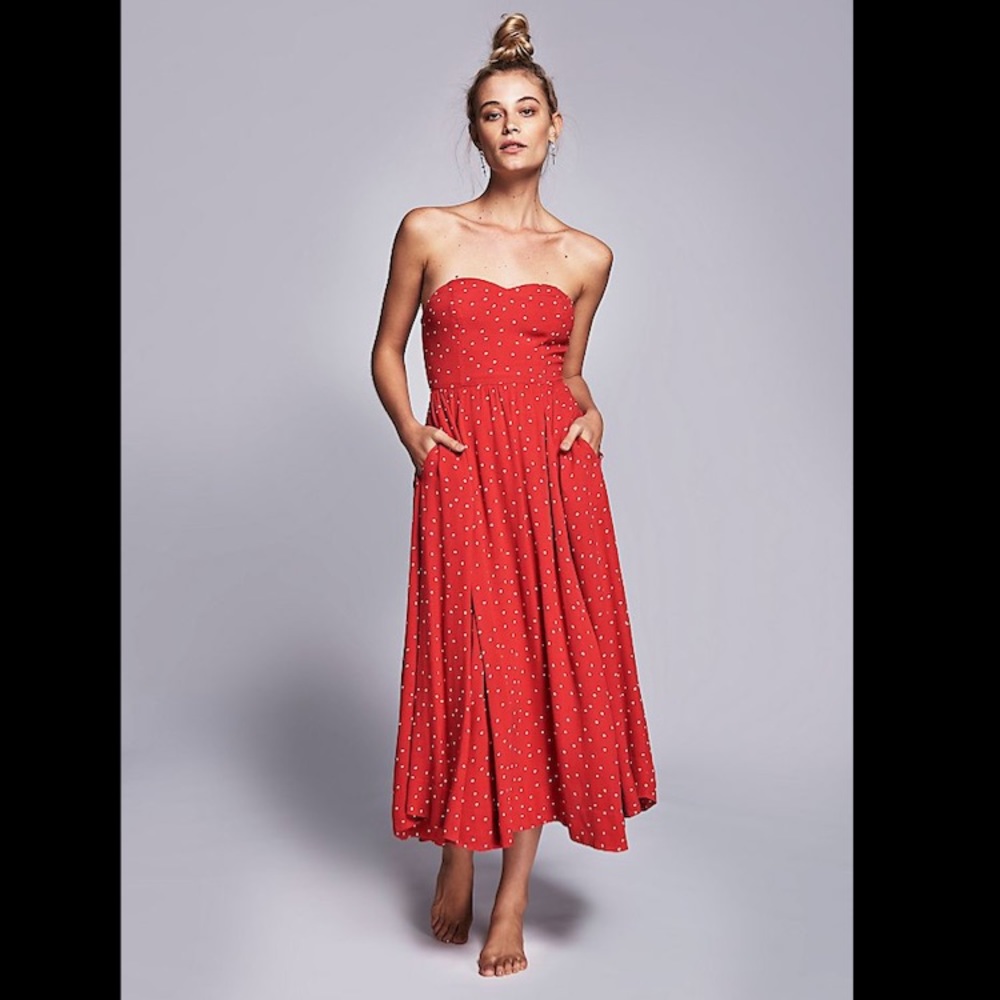 Free People Bella Donna Polka Dot Midi Dress Red